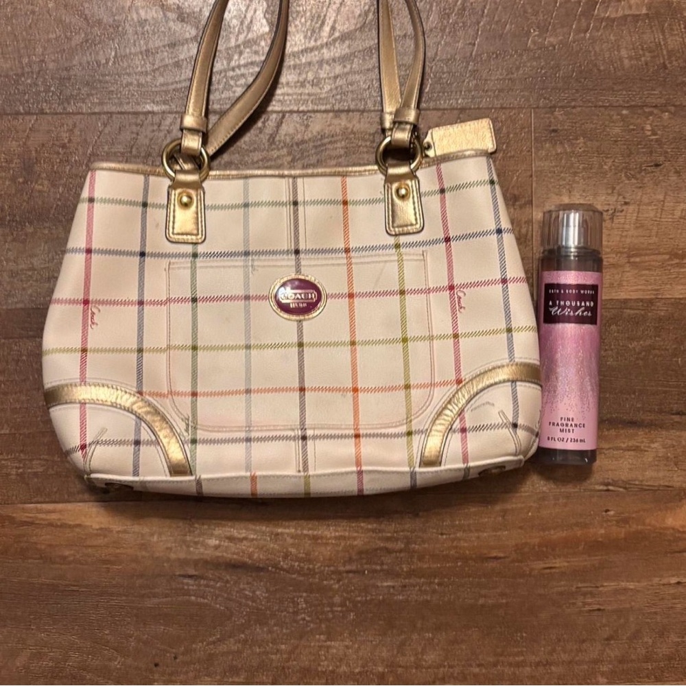 Coach Checkered Shoulder Bag - Gold and Multicolor - Picture 6 of 7